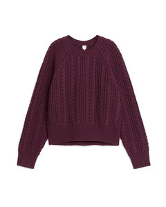 Cable-knit Wool Jumper Dark Red