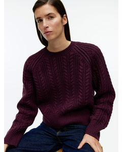 Cable-knit Wool Jumper Dark Red
