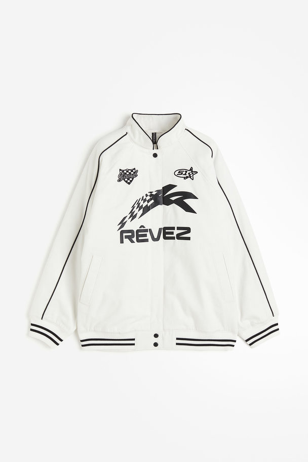 H&M Wattierte Jacke mit Motivdetail Weiß/Rêvez