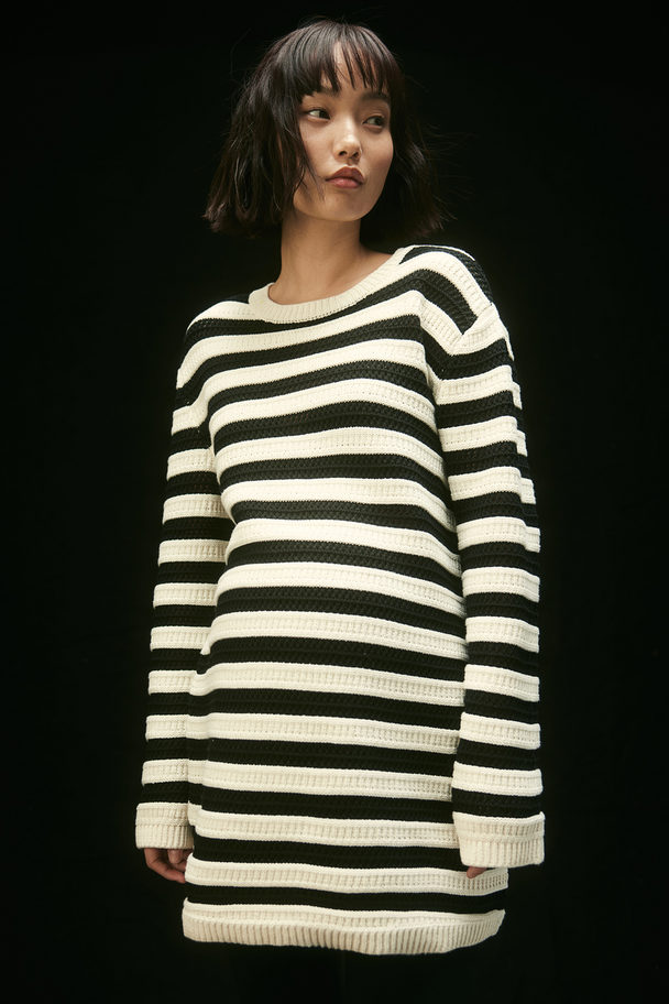 H&M Mama Textured-knit Jumper Cream/black Striped