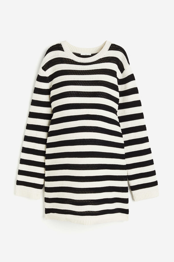 H&M Mama Textured-knit Jumper Cream/black Striped
