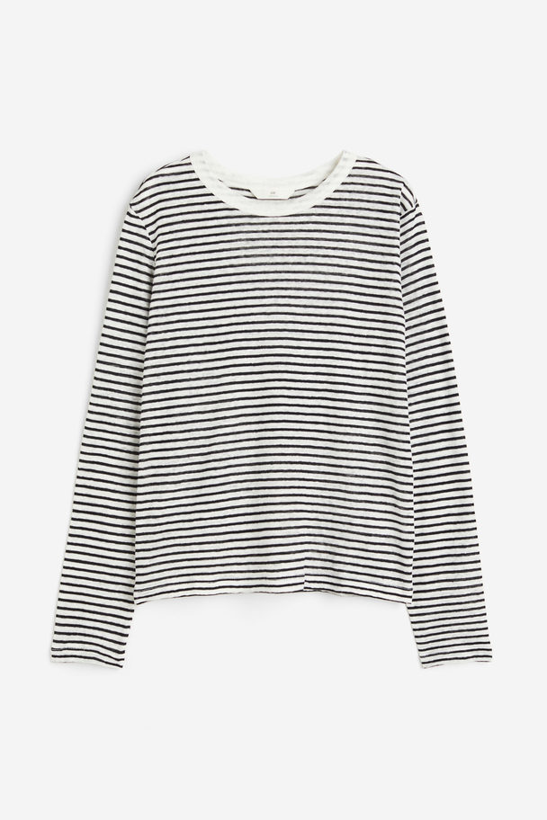 H&M Linen Jersey Top White/black Striped