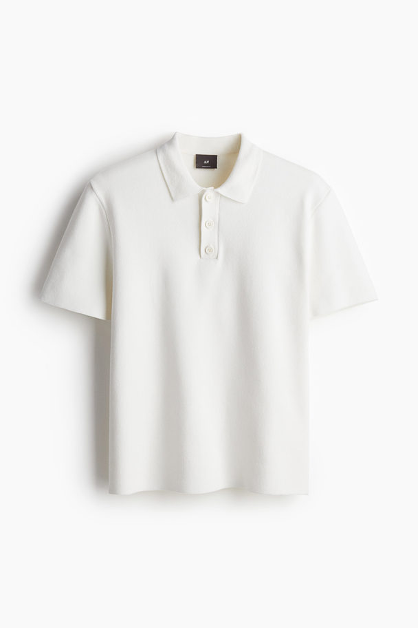 H&M Regular Fit Fine-knit Polo Shirt White