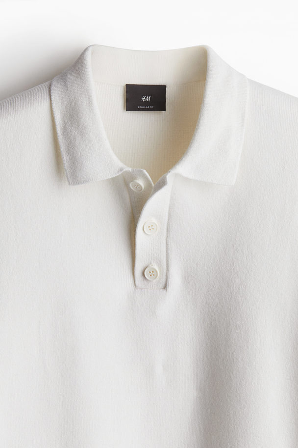H&M Fijngebreid Poloshirt - Regular Fit Wit