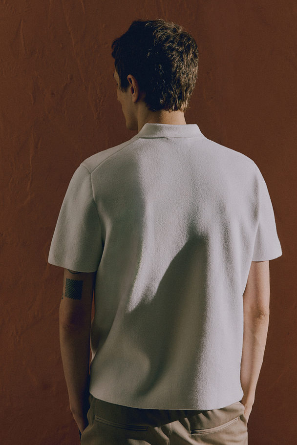 H&M Fijngebreid Poloshirt - Regular Fit Wit