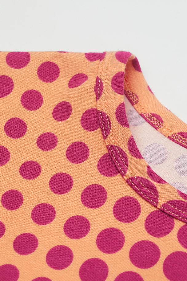 H&M Spotted Cotton Jersey Top Apricot/spotted