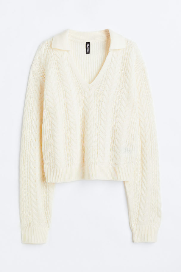 H&M Collared Cable-knit Jumper Cream