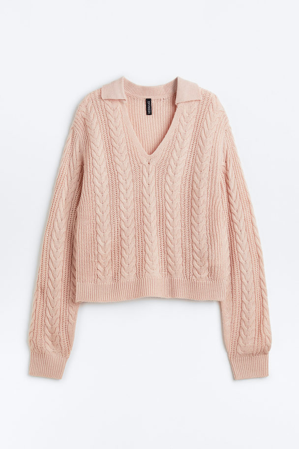H&M Collared Cable-knit Jumper Light Pink