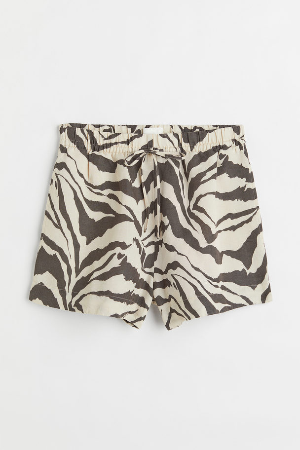 H&M Shorts aus Leinenmix Hellbeige/Zebramuster
