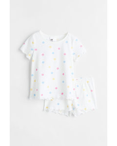 Printed Cotton Jersey Pyjamas White/spotted