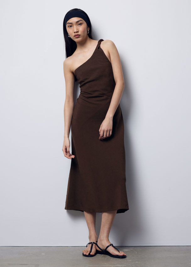 & Other Stories One-Shoulder-Midikleid Braun