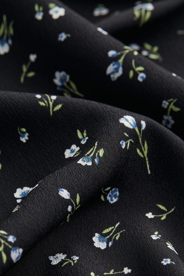 H&M Button-front Crêpe Dress Black/floral