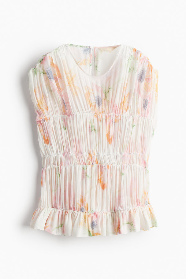 H&M Viscose Blouse Met Dessin Wit/bloemen