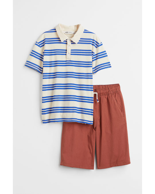H&M 2-piece Cotton Set Brown/blue Striped