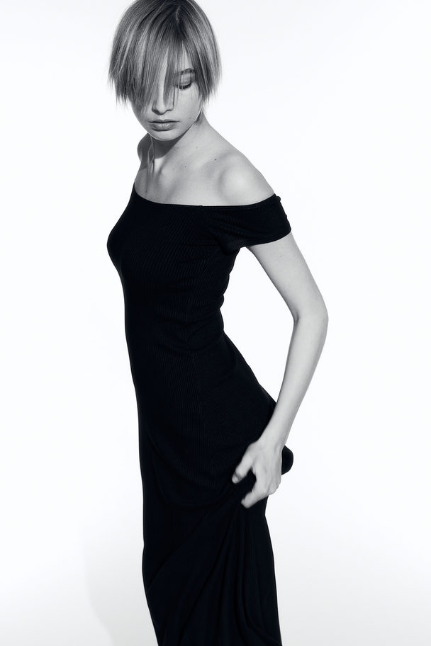 H&M Rib-knit Off-the-shoulder Dress Black