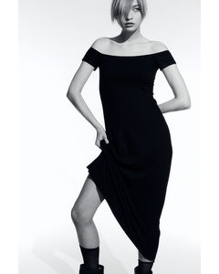 Rib-knit Off-the-shoulder Dress Black