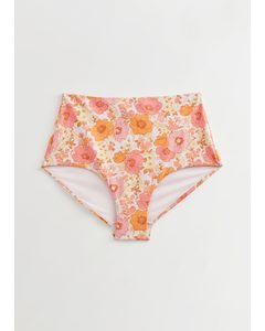 Bikinibroekje Met Hoge Taille En Print Oranje Bloemen