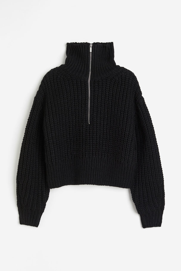 H&M Chunky-knit Zip-top Jumper Black