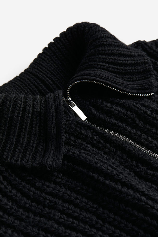 H&M Chunky-knit Zip-top Jumper Black