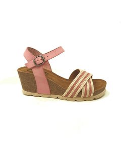 Bio Aries Wedge Sandal In Leather And Jute In Pink Colour