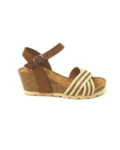 Bio Aries Wedge Sandal In Leather And Jute Brown Colour