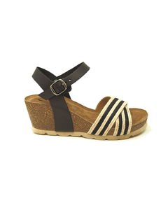 Bio Aries Wedge Sandal In Leather And Jute Black Colour
