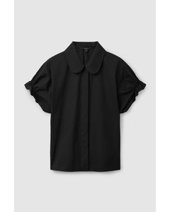Smocked Short-sleeve Shirt Black