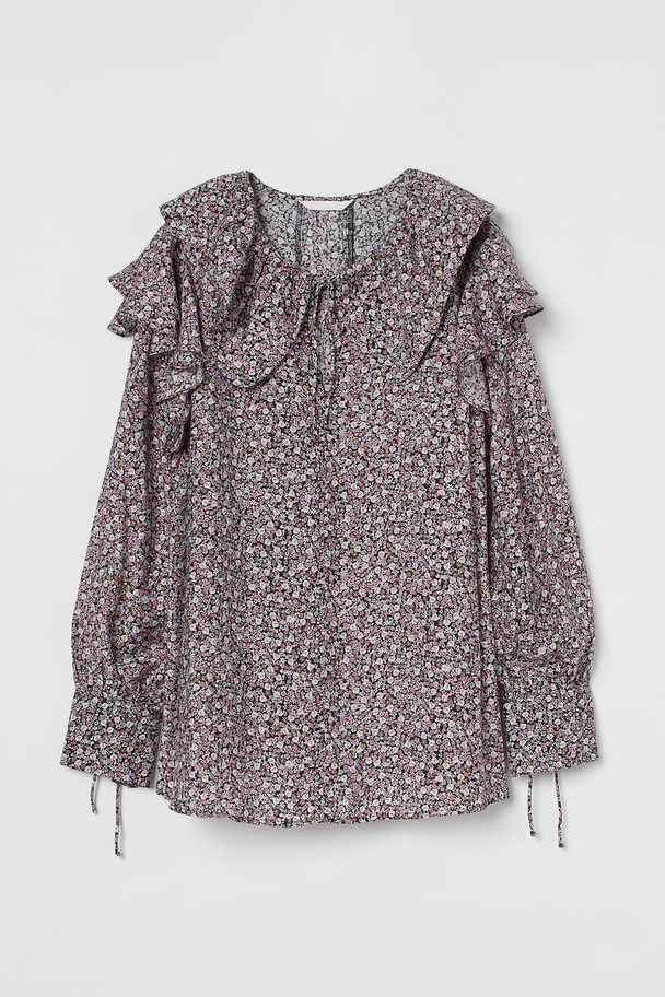H&M Mama Large-collared Blouse Black/floral