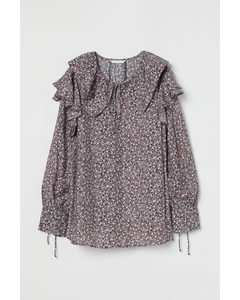 Mama Large-collared Blouse Black/floral