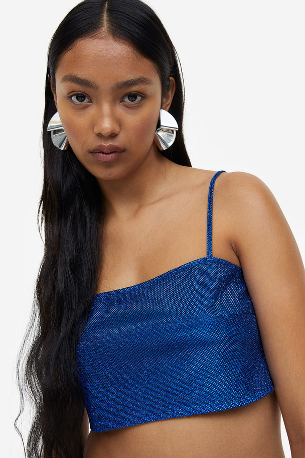 H&M Glittery Tie-detail Bralette Top Bright Blue/glittery