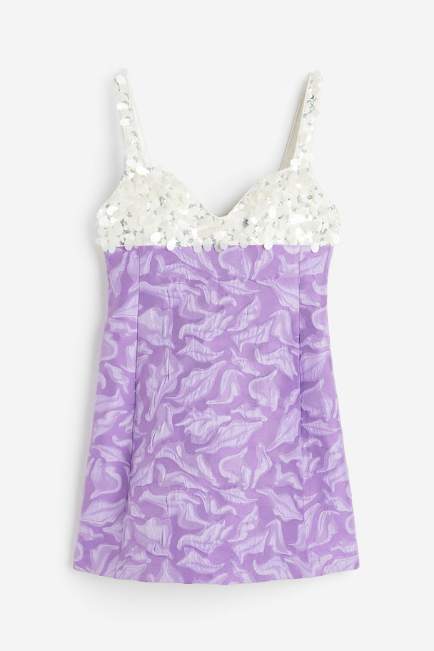 H&M Embellished Jacquard-weave Mini Dress Light Purple/marble-patterned