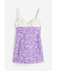 Embellished Jacquard-weave Mini Dress Light Purple/marble-patterned