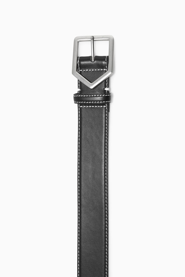 COS Contrast-stitch Leather Belt Black