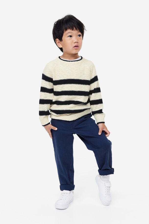 H&M Linksgestrickter Pullover aus Baumwolle Naturweiß/Gestreift
