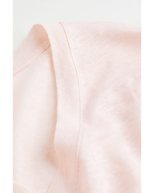 H&M V-neck Linen-jersey T-shirt Light Pink