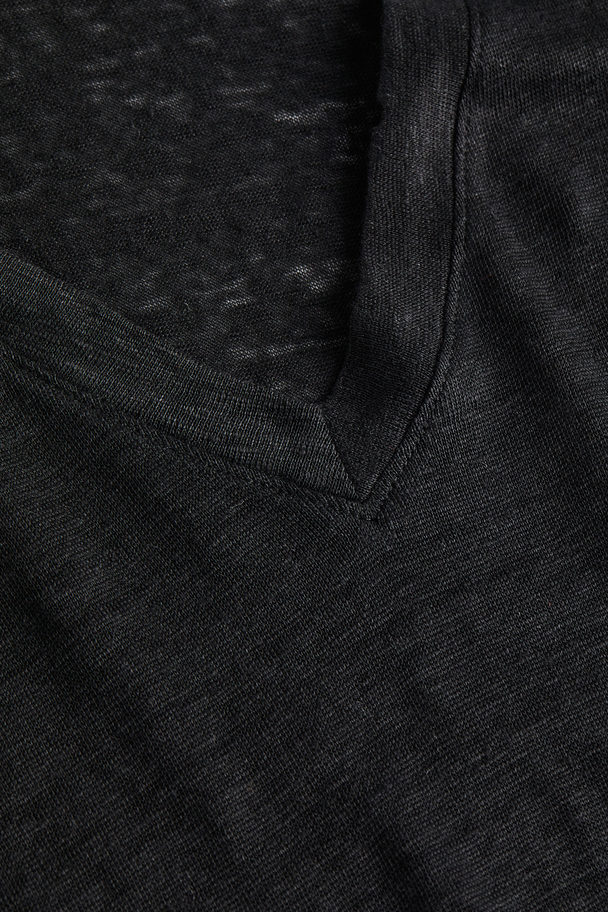 H&M V-neck Linen-jersey T-shirt Black