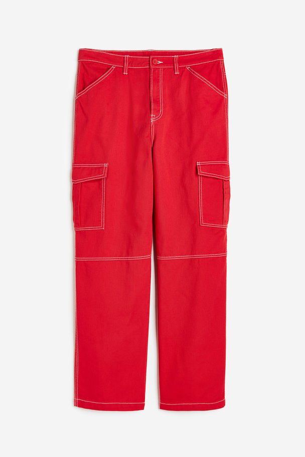 H&M H&m+ Twill Cargo Trousers Red