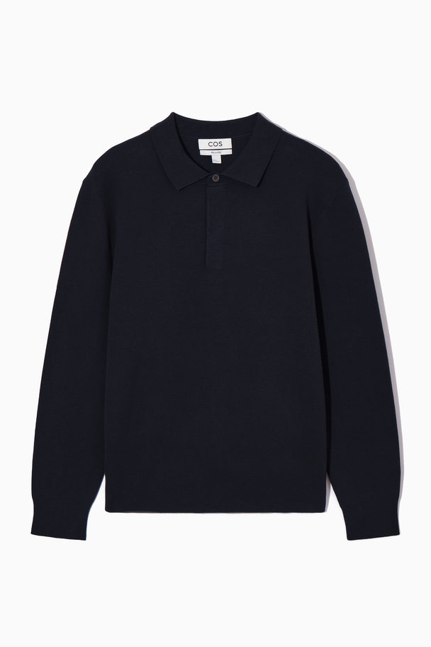COS Minimal Knitted Polo Shirt Navy