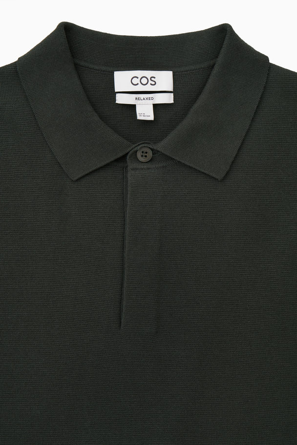 COS Minimal Knitted Polo Shirt Dark Green