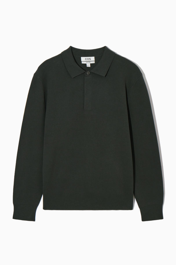 COS Minimal Knitted Polo Shirt Dark Green