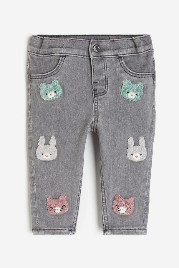 H&M Bestickte Jeans Denimgrau/Tiere