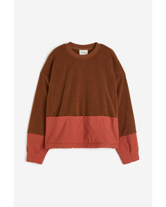 Fleece Sweater Met Zakken Bruin/blokkleuren