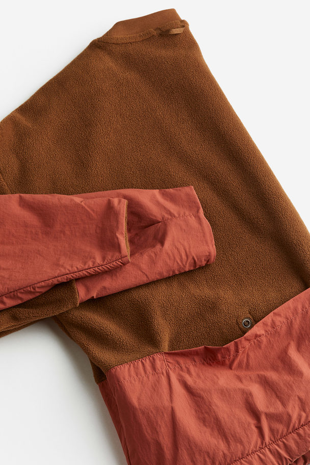 H&M Pocket-detail Fleece Jumper Brown/block-coloured