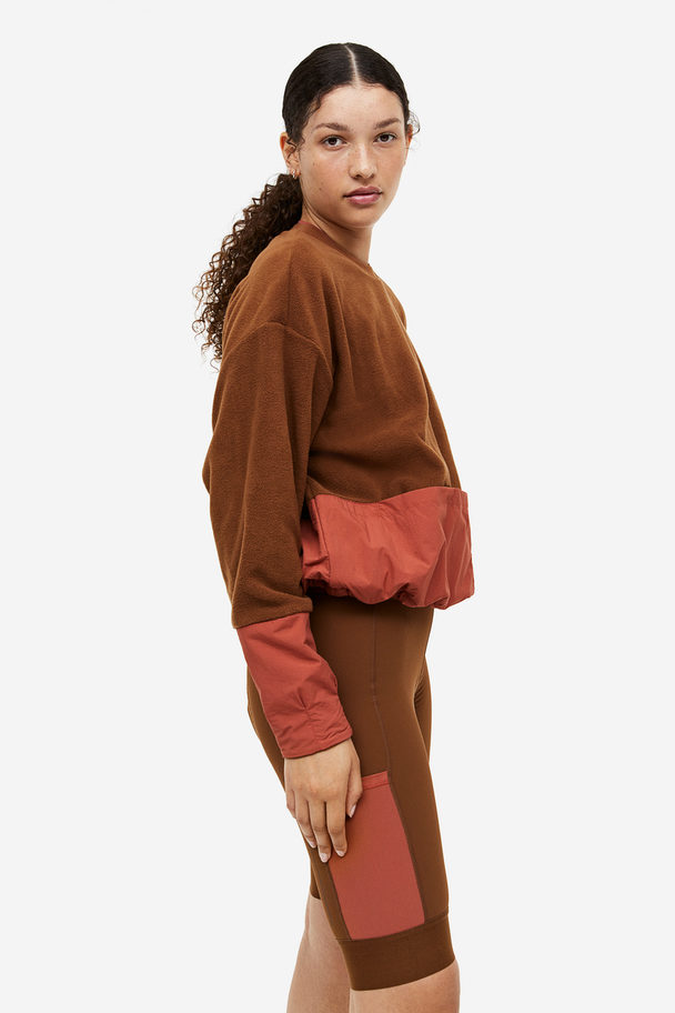 H&M Fleece Sweater Met Zakken Bruin/blokkleuren