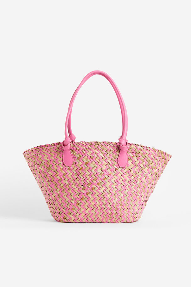 H&M Straw Shopper Bright Pink/patterned