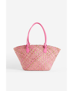 Straw Shopper Bright Pink/patterned