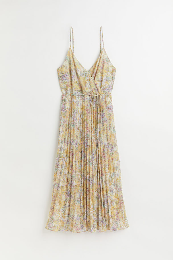 H&M Pleated Wrap Dress Light Yellow/floral