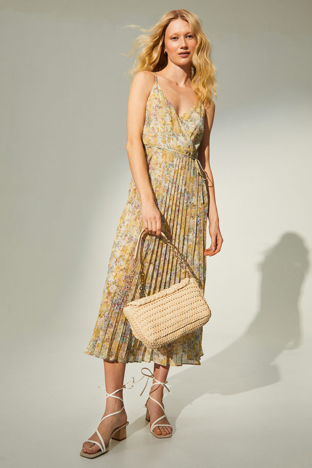 H&M Pleated Wrap Dress Light Yellow/floral