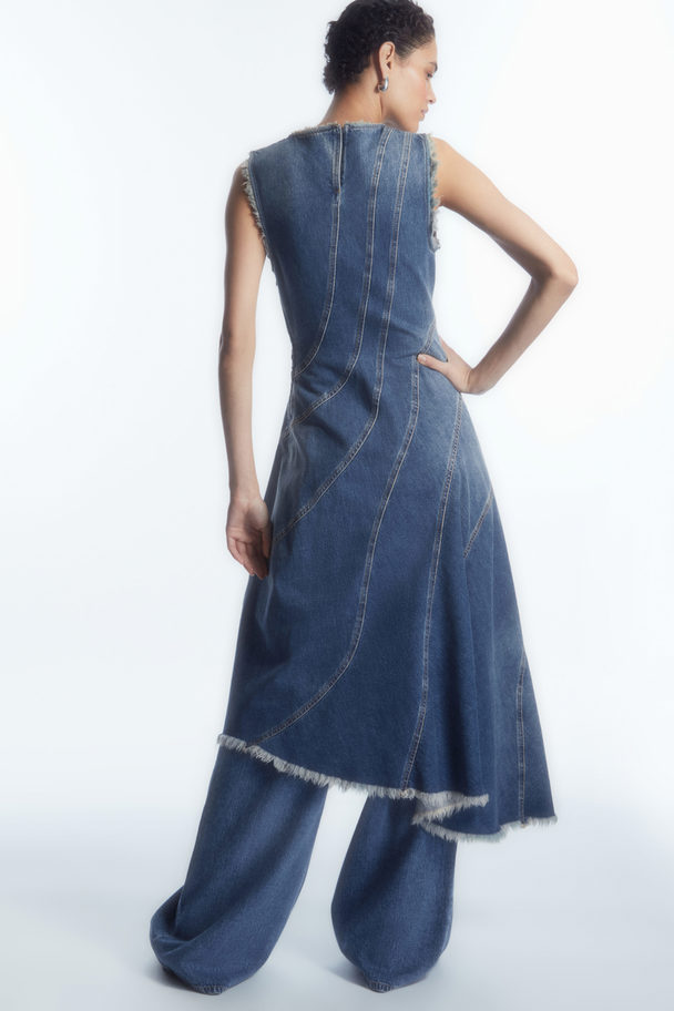 COS Asymmetric Panelled Denim Midi Dress Faded Blue