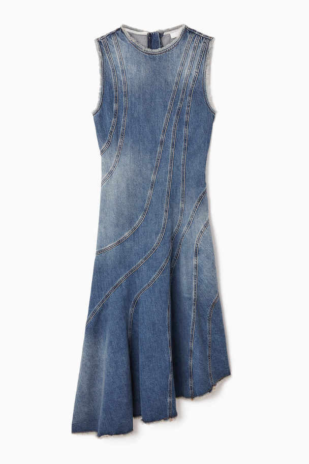 COS Midiklänning I Denim Med Asymmetrisk Våd Blekt Blå